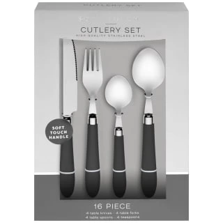 B&M Soft Touch Cutlery Set 16pc - Grey 4 B&M Soft Touch Cutlery Set 16pc - Grey - Image 2