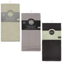 Simply Everyday Waffle Tea Towels 3pk - Black -Kitchen and Tableware Store 380223 380224 380225 3pk simply everyday waffle teal towels main 2