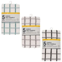 B&M Essentials Check Tea Towels - Black 5pk -Kitchen and Tableware Store 380235 5pk check tea towels main