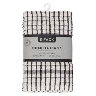 B&M Check Tea Towels - Black 3pk 3 B&M Check Tea Towels - Black 3pk