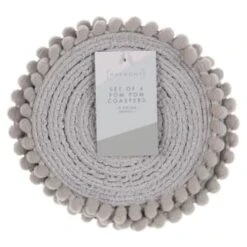 B&M Pom Pom Coasters - Grey 4pk -Kitchen and Tableware Store 380383 4pk harmony pom pom coasters grey