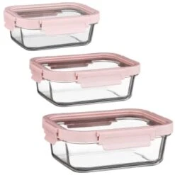 B&M Pink Glass Food Container - Medium -Kitchen and Tableware Store 380659 380660 380661 glass food container pink large