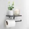 B&M Double Toilet Roll Holder & Shelf - Black -Kitchen and Tableware Store 381372 double roll holder and shelf black