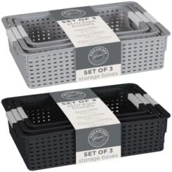 B&M Set Of Three Storage Baskets - Black -Kitchen and Tableware Store 384207 3pk storage boxes main
