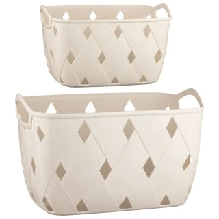 Diamond Embossed Cream Storage Basket - Medium 4 Diamond Embossed Cream Storage Basket - Medium - Image 2