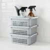 Set Of 3 Storage Stacking Baskets - Grey 1 Set Of 3 Storage Stacking Baskets - Grey -Kitchen and Tableware Store 384961 set of 3 stacking baskets grey