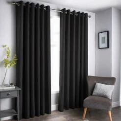 B&M Oxford Black Black Out Curtains With Eyelets 66 X 72"