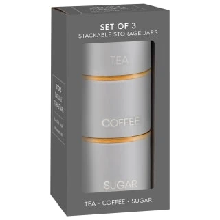 B&M Stackable Tea Coffee Sugar Storage Jars 3pk 3 B&M Stackable Tea Coffee Sugar Storage Jars 3pk