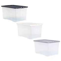 B&M Large Clear Storage Box With Lid 60L - Black -Kitchen and Tableware Store 391386 clear 60 litre box with lid group