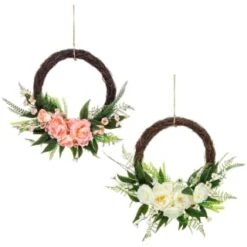 Bloom Wicker Floral Wreath - White 7 Bloom Wicker Floral Wreath - White -Kitchen and Tableware Store 392815 27cm half wicker floral wreath with jute hoop hanger group