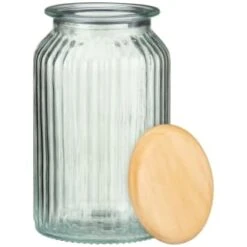 B&M Large Ribbed Glass Jar With Wooden Lid -Kitchen and Tableware Store 394426 ribbed glass jar with wooden lid large