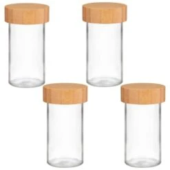 B&M Set Of 4 Glass Spice Jars With Bamboo Wood Base 11 B&M Set Of 4 Glass Spice Jars With Bamboo Wood Base -Kitchen and Tableware Store 394437 set of 4 glass spice jars with bamboo wood lid and base group