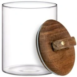 B&M Small Glass Jar With Acacia Wood Lid -Kitchen and Tableware Store 394439 small glass canister with acacia wood