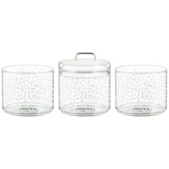 B&M Printed Glass Stackable Storage Jars 3pc - White -Kitchen and Tableware Store 396484 3pk printed glass stackable storage jars white 2